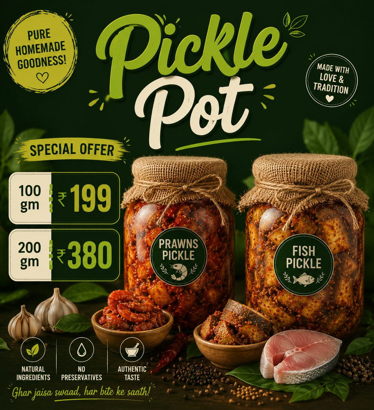 Prawns and fish pickle jars